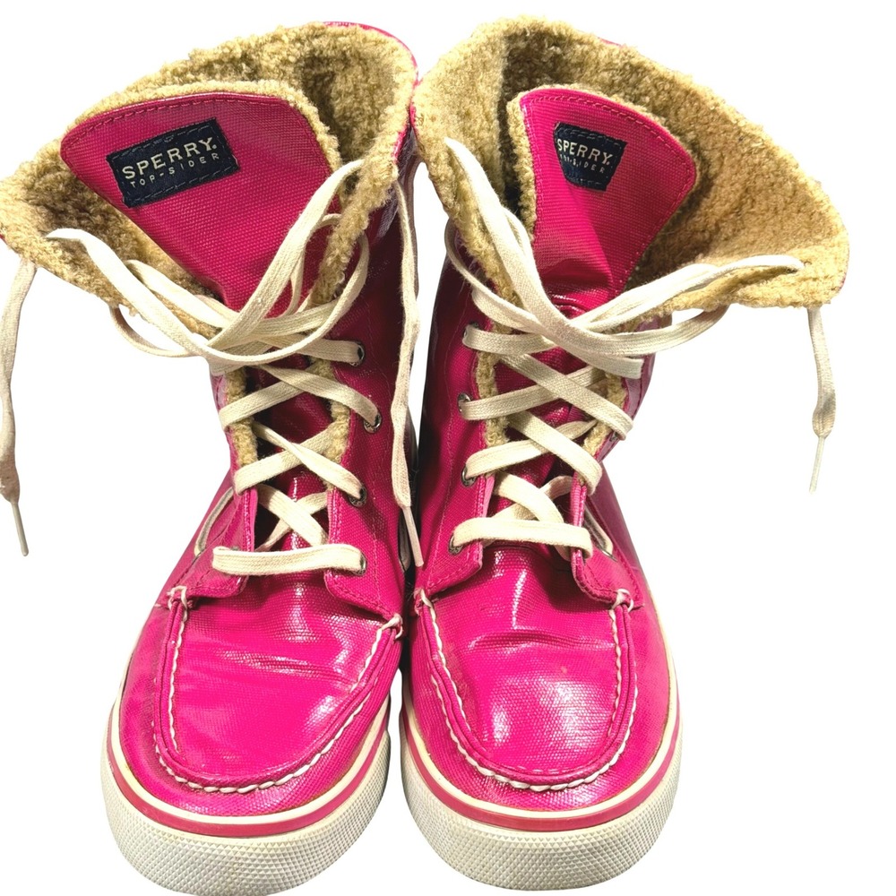 Sperry Top-Sider Boots Womens 8.5 Pink Faux Fur Lined High Top Boat Shoes Winter